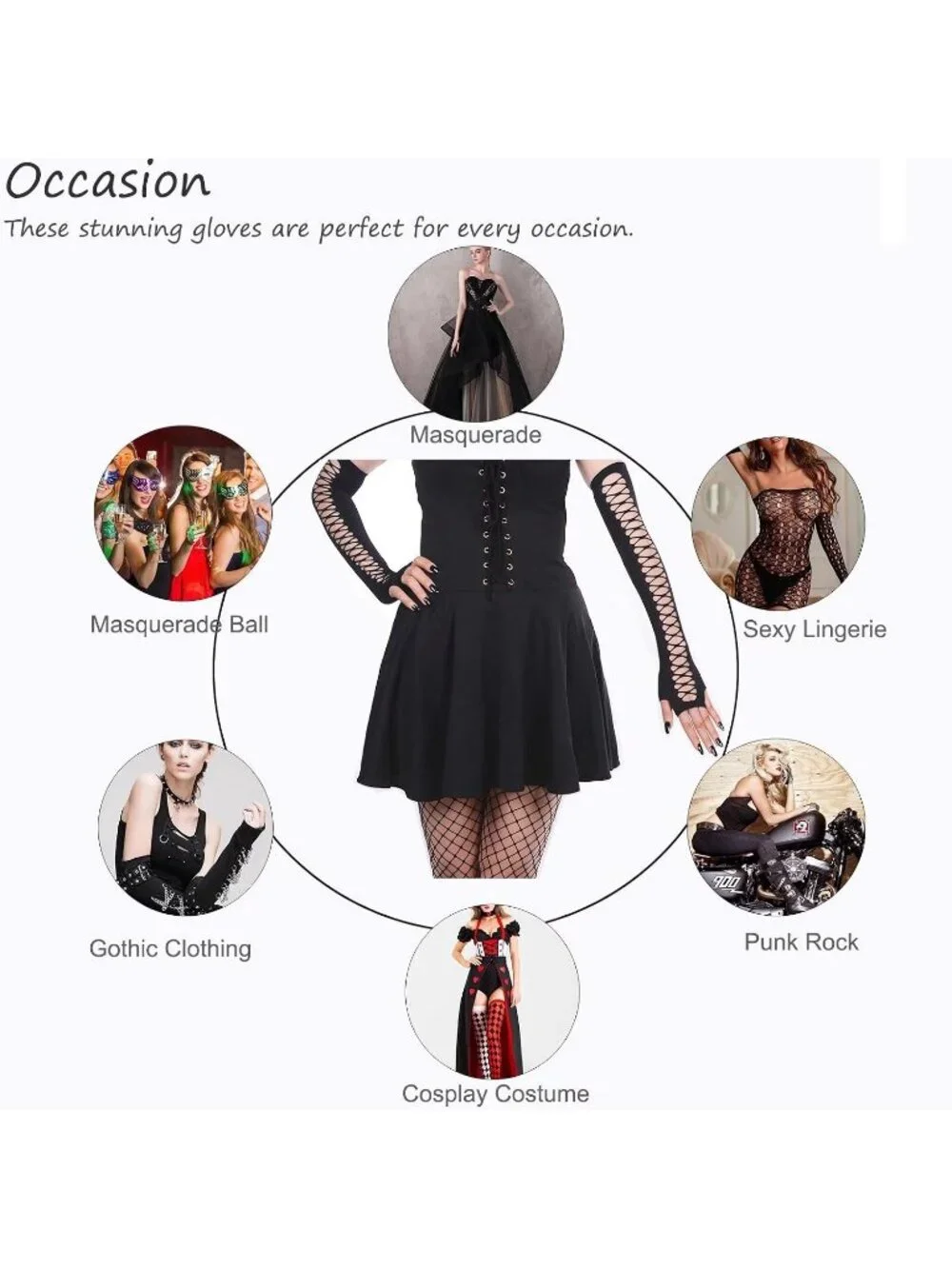 Women's Black Ladder Cutout Long Arm Warmers Fingerless Gothic Cosplay Gloves